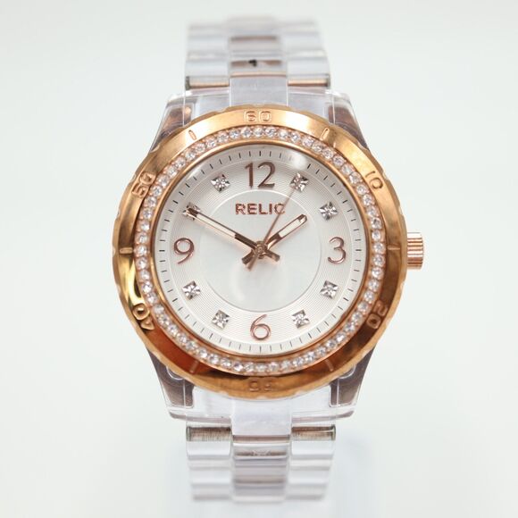 Relic by Fossil Women Watch Clear Rose Gold Tone 34mm Dial Jewel Bezel ZR11901 - Picture 5 of 16